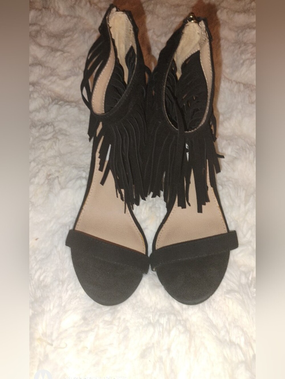 Steve Madden Black Fringe Heel Sandals